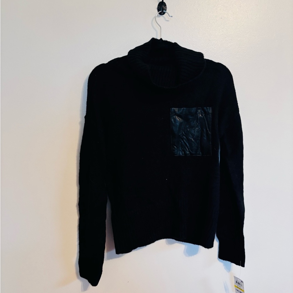 NWT wild luxe turtleneck sweater robbed in black with faux leather breast pocket
